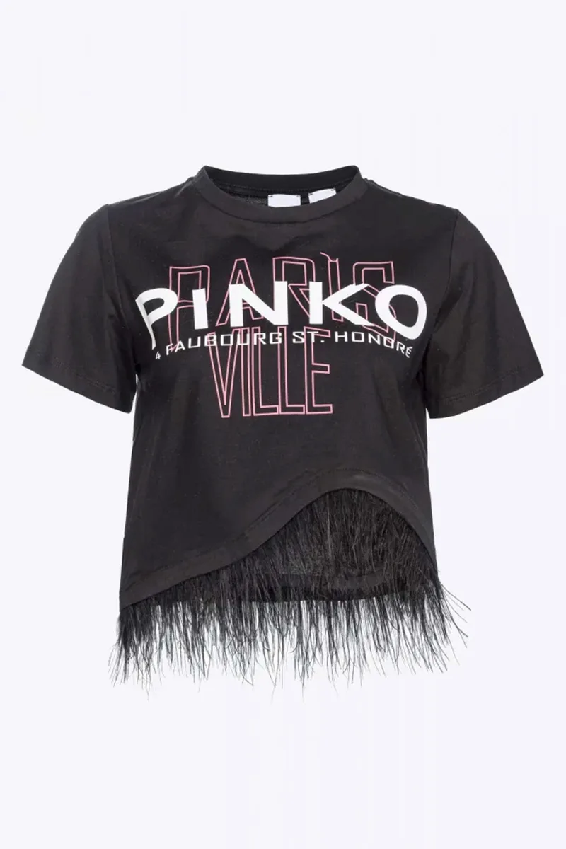 PINKO T-SHIRT CROP MARTIGANO ΠΟΥΠΟΥΛΑ LOGO ΜΑΥΡΟ