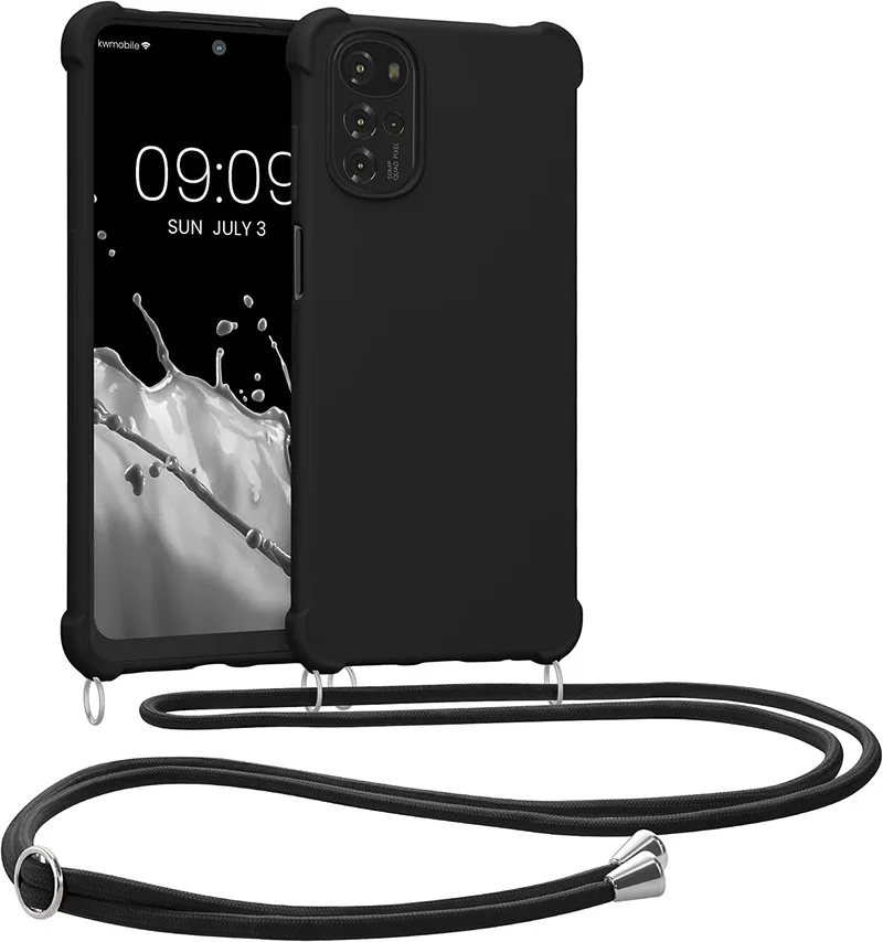 KWmobile Matte Θήκη Σιλικόνης με Λουράκι Λαιμού Motorola Moto G22 - Black (58210.01)