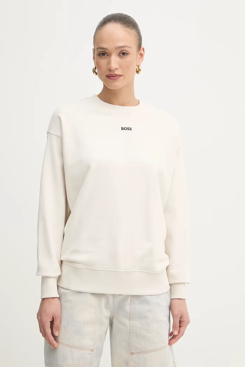 BOSS Πορτοκαλί μπλούζα oversize γυναικεία βαμβακερή