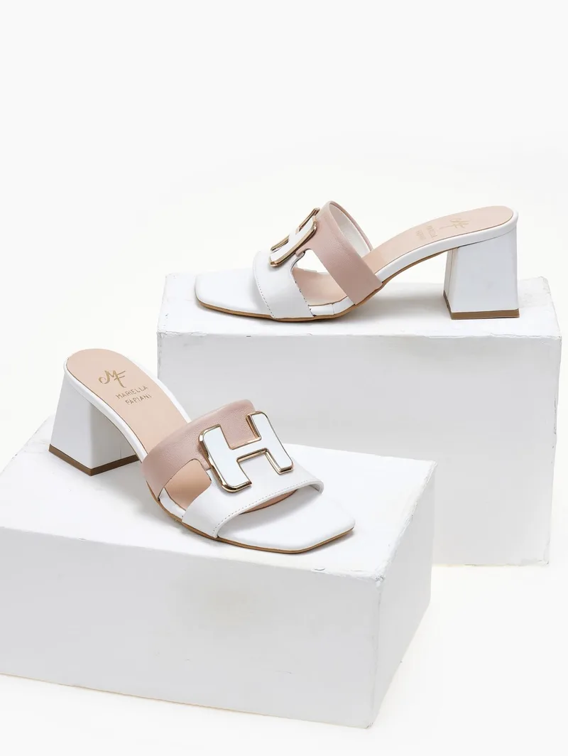 Mariella Fabiani Leather Mules Two-Tone - 2491/5 - White/Nude