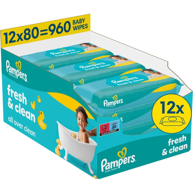 Pampers Fresh & Clean υγρά μαντηλάκια καθαρισμού για παιδιά 12x80 τμχ