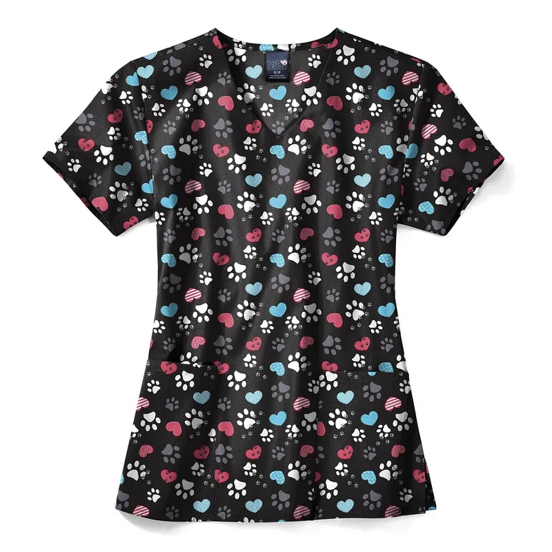 Μπλούζα Γυναικεία Yγειονομικών Diamond Neck Εμπριμέ ZOE+CHLOE Stay Pawsitive