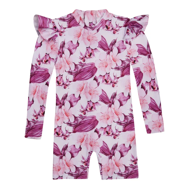 GIRL'S ONE PIECE BODYSUIT LONG SLEEVE FLOWERS