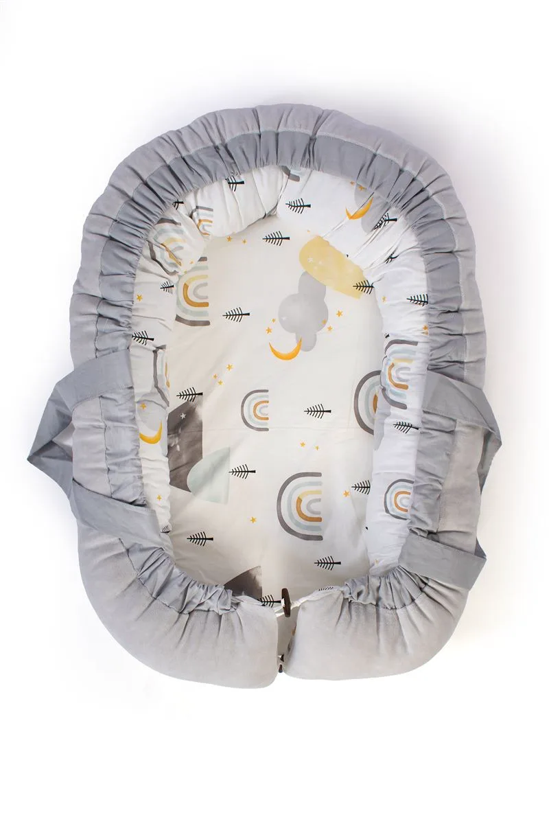Φωλιά Ύπνου Βαμβακερή 85x60x15εκ. Rainbow 01 White-Grey DimCol (Ύφασμα: Βαμβάκι 100%, Χρώμα: Λευκό) - DimCol - 31114058001