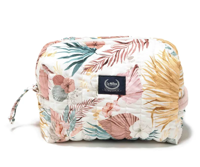 Mollet Quilted Cosmetic Bag - Boho Palms Light - Powder Ροζ