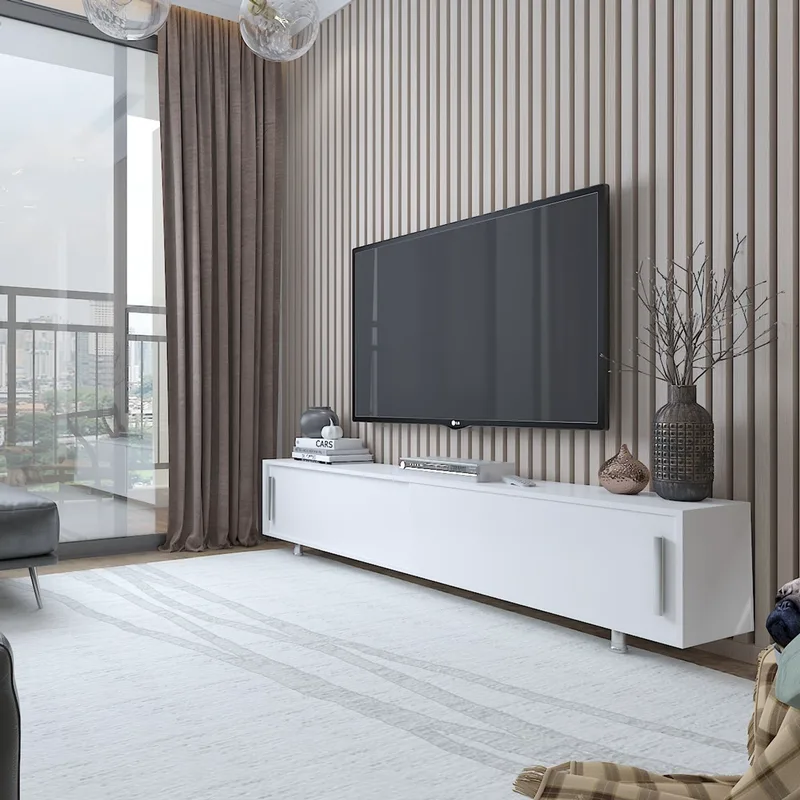 Έπιπλο Τηλεόρασης Nehi - White, White 875Zna3015 (180x40x30 cm)