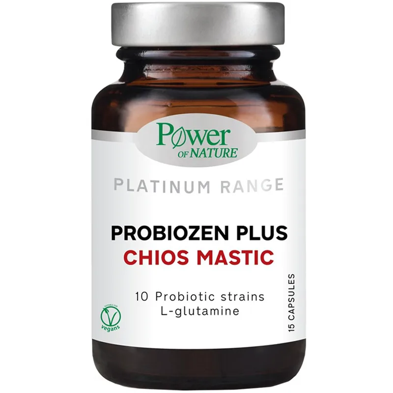 Power Health Platinum Range Probiozen Plus Chios Mastic Συμπλήρωμα Διατροφής με Μαστίχα Χίου, Προβιοτικά, Γλουταμίνη & Ψευδάργυρο για Καλή Λειτουργία του Γαστρεντερικού Συστήματος 15caps