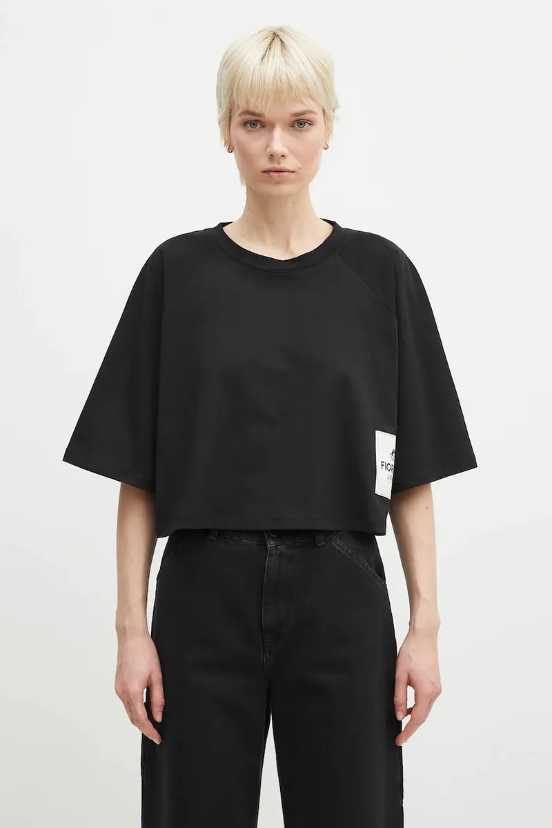 Βαμβακερό μπλουζάκι Fiorucci Logo Label Cropped Padded