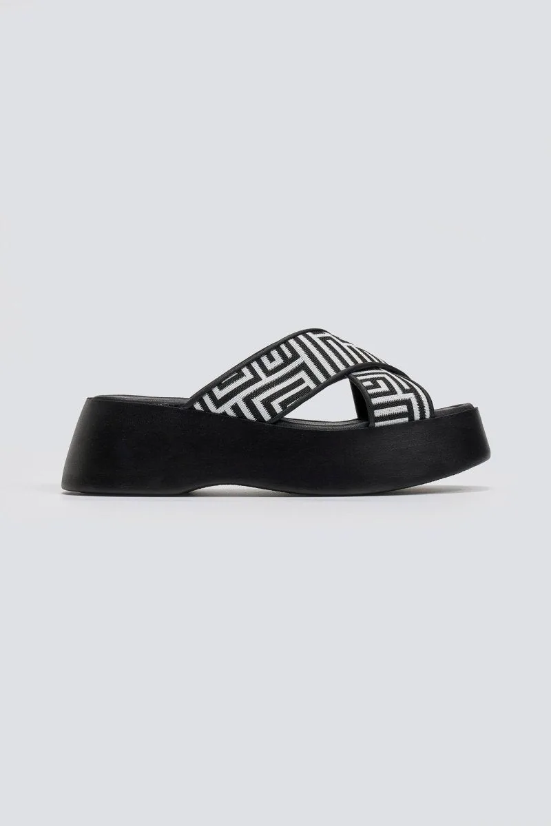 Estil Flatform Sandals Crossover Print - 1503 (ύφασμα/print) - Black