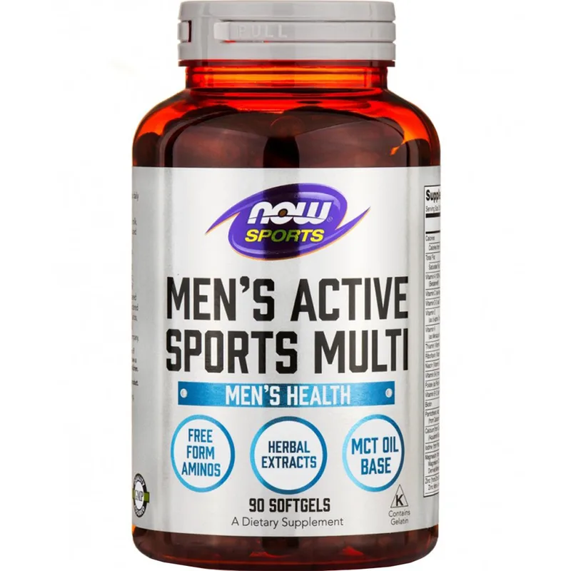 Now Men's Active Sports Multi Health Συμπλήρωμα Διατροφής Ειδικής Φόρμουλας για Άνδρες με Βιταμίνες, Μέταλλα, Αμινοξέα & Εκχυλίσματα Βοτάνων για Ενέργεια & Αντοχή σε Επίπονα Αθλήματα 90 Softgels