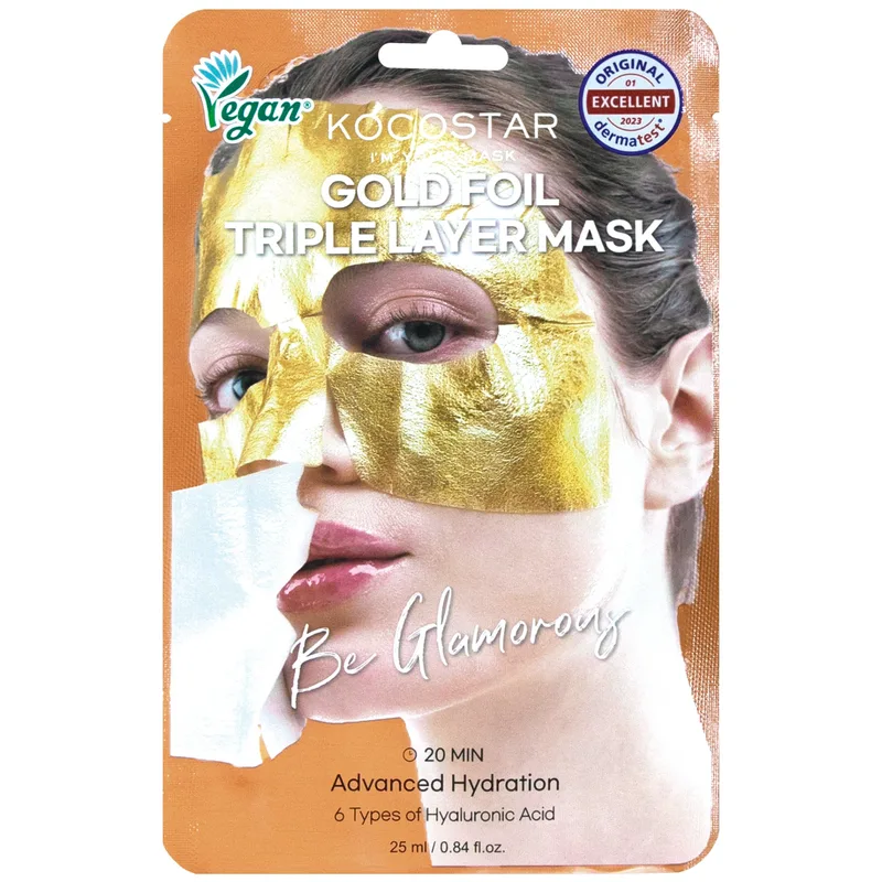 Kocostar Χρυσό Foil Triple Layer Mask Κωδ 5606 Εμποτισμένη Μάσκα Προσώπου Τριών Στρώσεων για Ενυδάτωση 1 Τεμάχιο