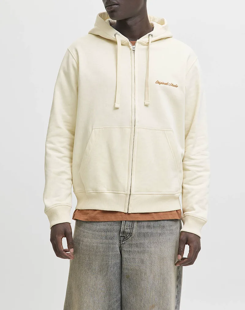 JACK&JONES JORNORREBRO EMB SWEAT ZIP HOOD NOOS 12282901-Antique White OffWhite