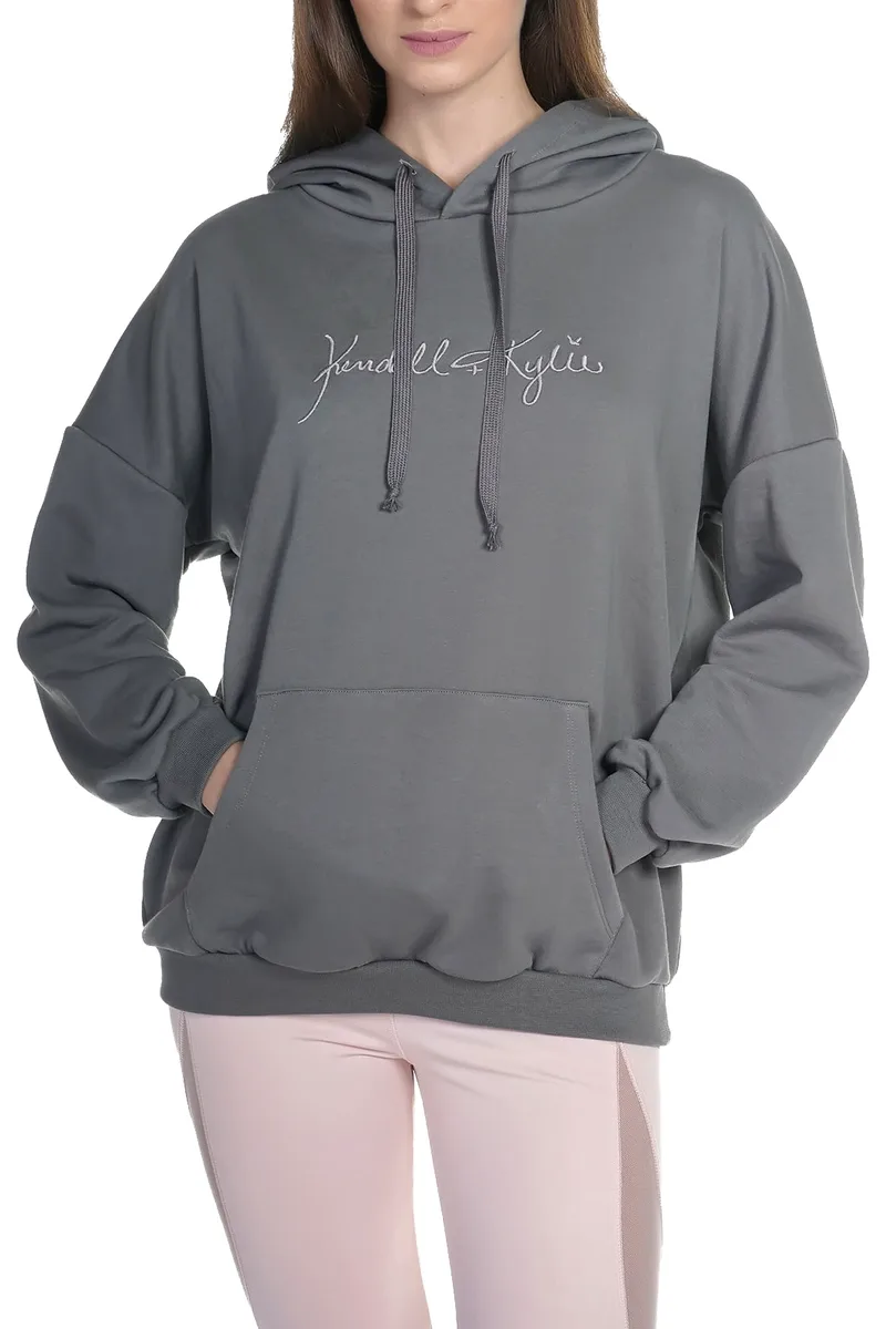 Μπλούζα Μακρυμάνικη Kendal + Kylie Tonal Oversized Hoody KKW3711647-GREY Γυναικείο