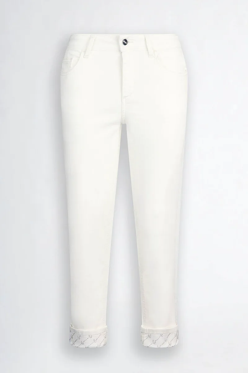 LIU-JO ΠΑΝΤΕΛΟΝΙ JEANS SKINNY MONROE ΡΕΒΕΡ ΣΤΡΑΣ LOGO ΛΕΥΚΟ
