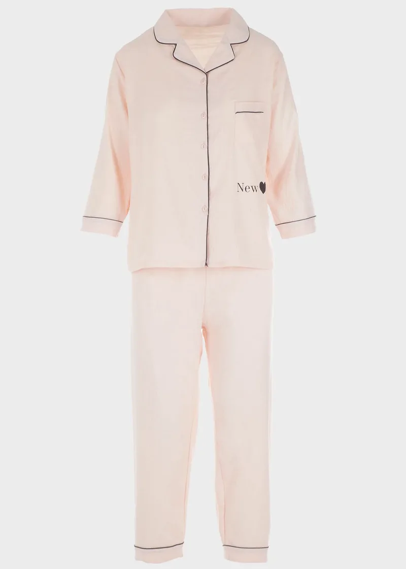 Γυναικεία πιτζάμα μακρύ μανίκι logo New.Homewear Collection BABY PINK