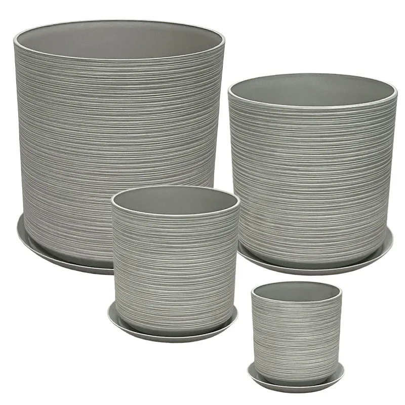 STONE POLYRESIN ΚΑΣΠΩ ΜΕ ΠΙΑΤΟ ΣΕΤ/8 ΓΚΡΙ ΠΑΛΙΟ ΠΗΛΙΝΟ - L:Φ43x43.5, M:Φ35x35, S:Φ28x28, XS:Φ21x21.8cm