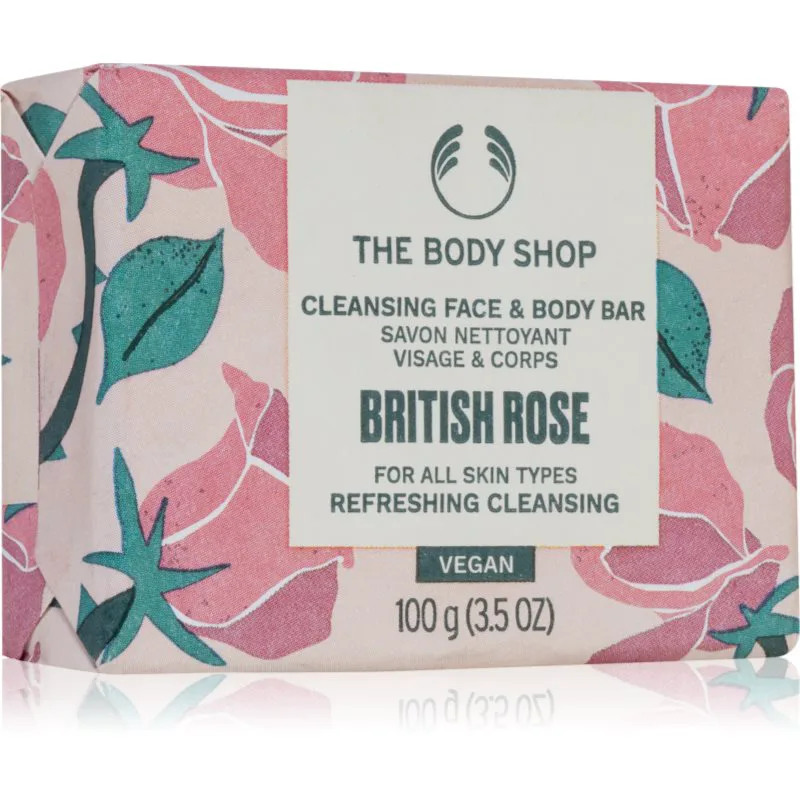 The Body Shop British Rose Cleansing Bar Μπάρα σαπουνιού για σώμα και πρόσωπο 100 γρ