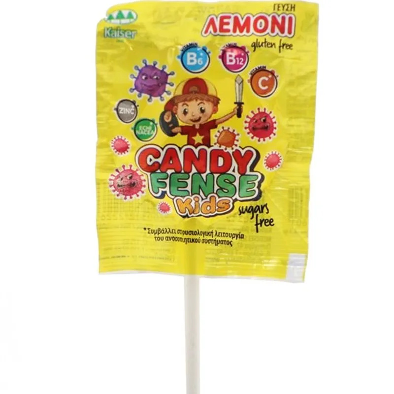 Kaiser Candyfense Kids Lollipop with Vitamins Γλειφιτζούρι Εμπλουτισμένο με Βιταμίνες & Πλούσια Γεύση 1 Τεμάχιο - Λεμόνι