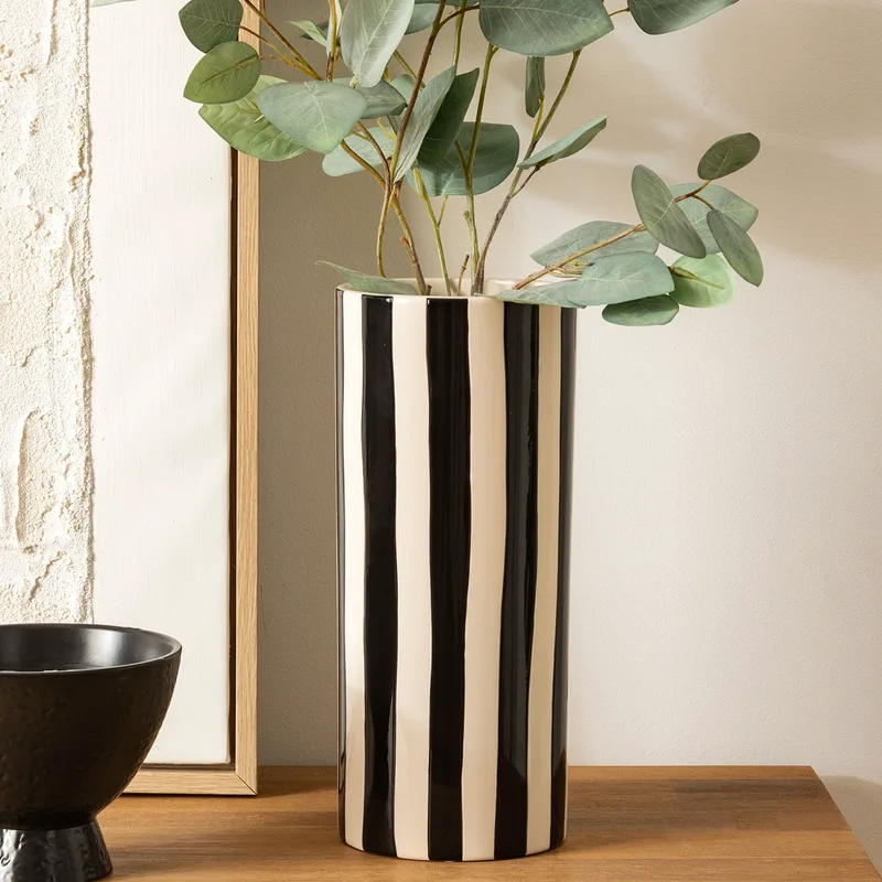 Atmosphera Διακοσμητικό Βάζο Κεραμικό Stripe Black 21cm