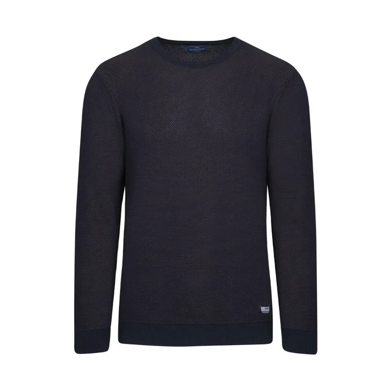 Πουλόβερ Μπλε Με Καφέ Πλέξη in Cotton (Modern Fit) New Arrival