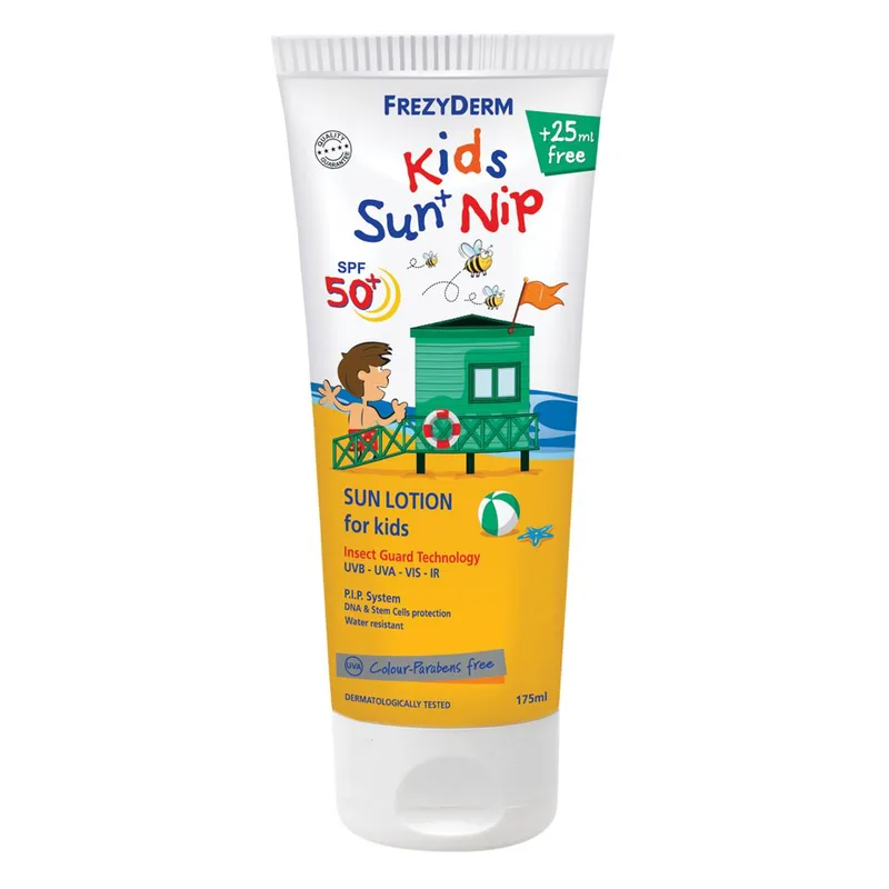 Frezyderm for Kids Sun+Nip Lotion Spf50+ Παιδικό Αντηλιακό Γαλάκτωμα για Πρόσωπο & Σώμα με Εντομοαπωθητικούς Παράγοντες 175ml