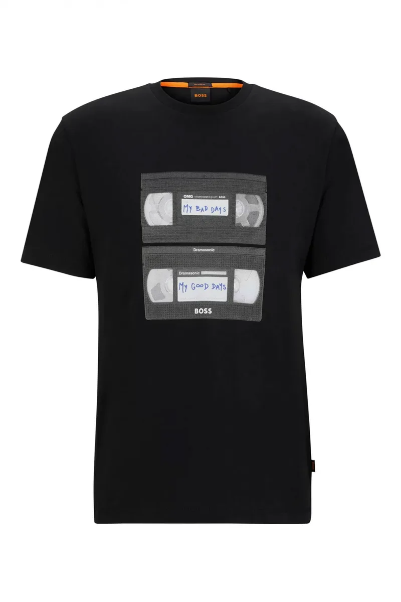 BOSS CASUAL T-SHIRT JERSEY TERETROLEO RELAXED FIT ΜΑΥΡΟ