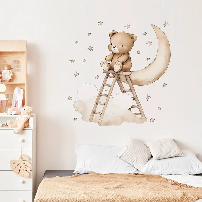 Παιδικά Αυτοκόλλητα Τοίχου Sipo Boho Teddy Bear On A Ladder SIP-WS63047