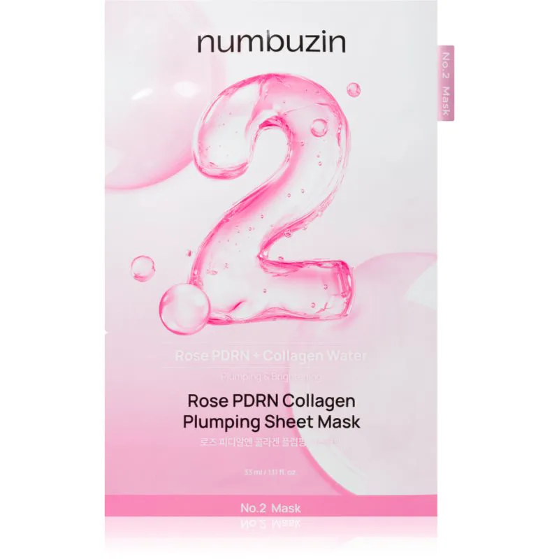 Numbuzin No. 2 Rose PDRN Collagen Plumping Sheet Mask υφασμάτινη μάσκα ενυδάτωσης για λαμπρή επιδερμίδα 5 τμχ