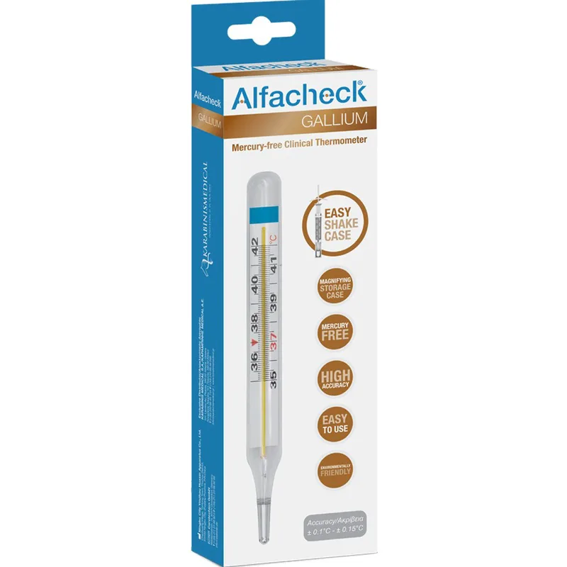 Alfacheck Gallium Mercury Free Clinical Thermometer Κλινικό Αναλογικό Θερμόμετρο Χωρίς Υδράργυρο Υψηλής Ακρίβειας & Εύκολο στη Χρήση 1 Τεμάχιο