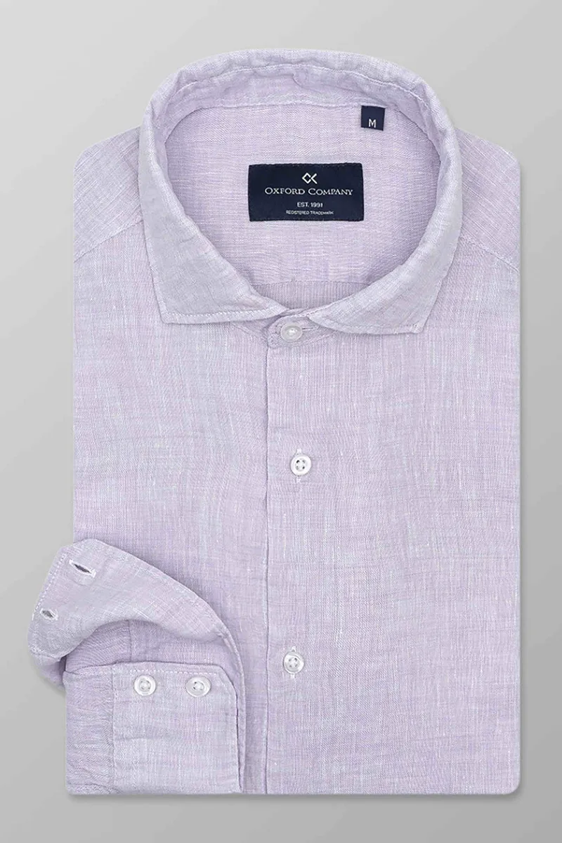 Oxford Company ανδρικό λινό πουκάμισο μονόχρωμο Slim Fit - L114-RL21.07C Λιλά