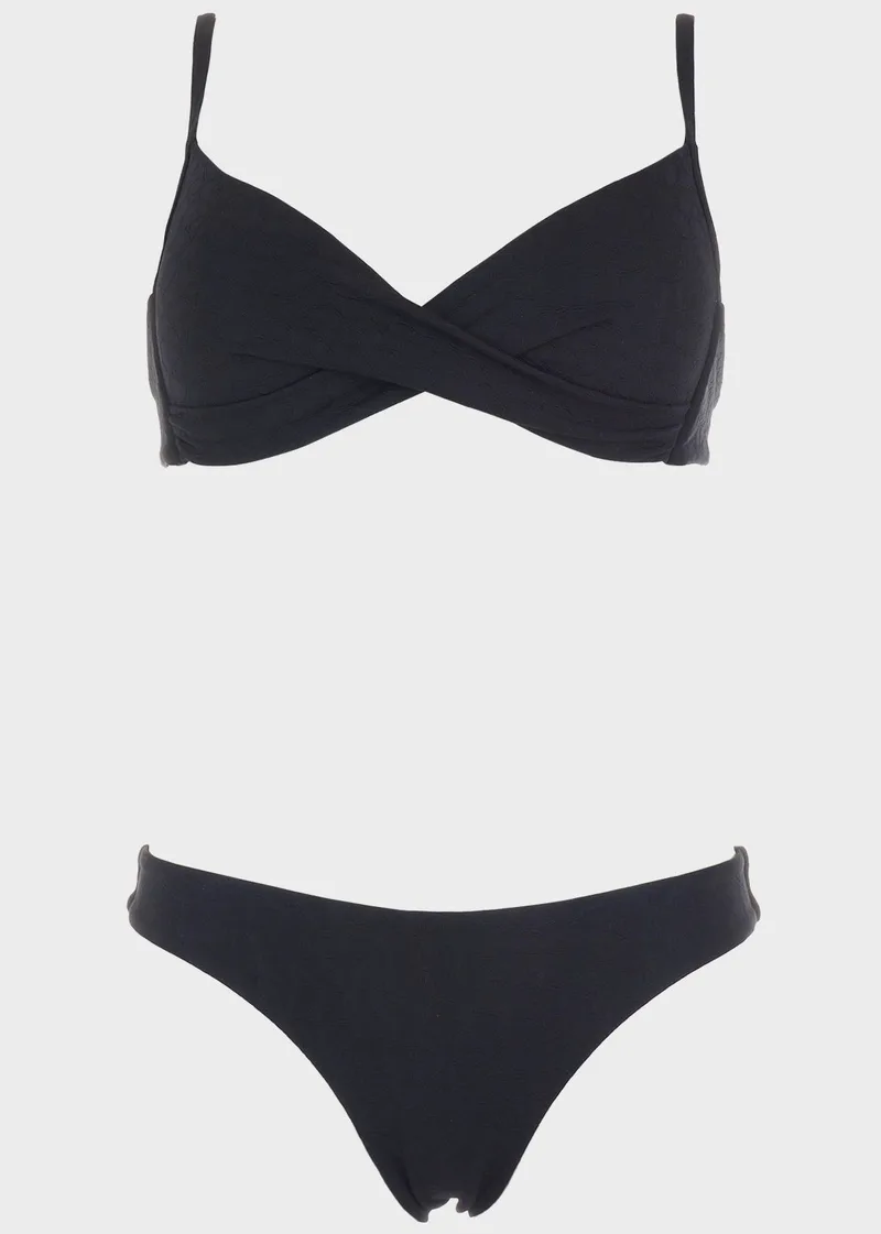 Γυναικείο σετ bikini μονόχρωμο.Καλύπτει B Cup ΜΑΥΡΟ