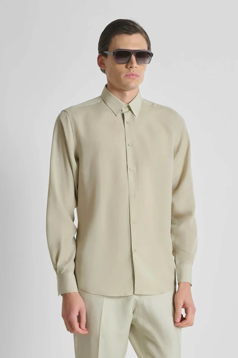 Antony Morato ανδρικό πουκάμισο μονόχρωμο Regular Fit "Νapoli" - SL00799FA400094 Μπεζ