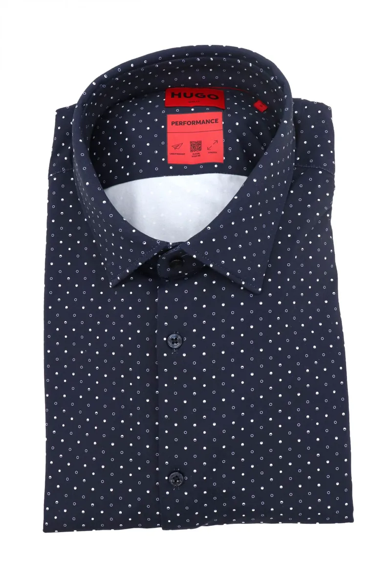 HUGO PERFORMANCE ΠΟΥΚΑΜΙΣΟ ΜΙΚΡΟΣΧΕΔΙΟ SLIM FIT KENNO ΛΕΥΚΟ-ΜΠΛΕ