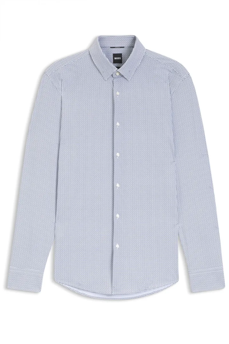 BOSS PERFORMANCE ΠΟΥΚΑΜΙΣΟ ΜΙΚΡΟΣΧΕΔΙΟ SLIM FIT P-HANK-S-K-261 ΜΠΛΕ-ΛΕΥΚΟ