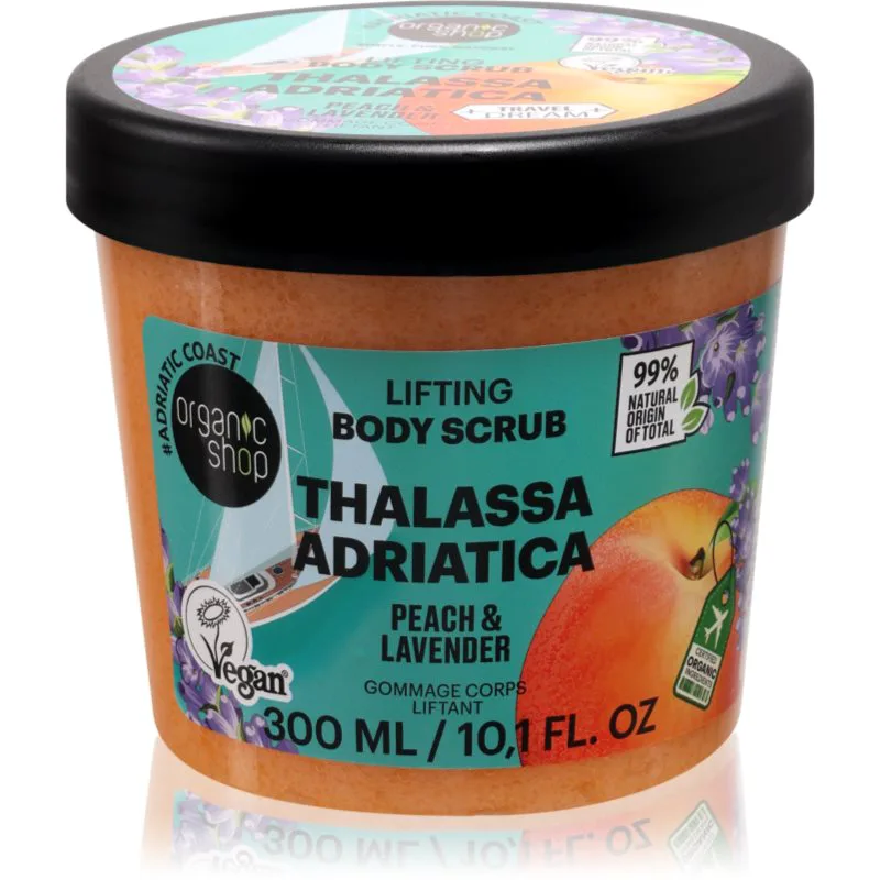 Organic Shop Body Scrub Thalassa Adriatica Scrub σώματος με λιφτινγκ αποτελέσματα αρώματα Peach & Lavender 300 ml