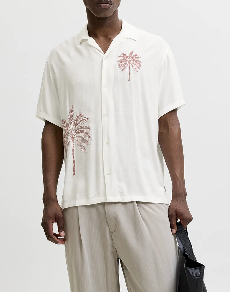 JACK&JONES JPRBLAFRED PLACEMENT S/S SHIRT 12296413-Cloud DancerREGULAR FIT OffWhite