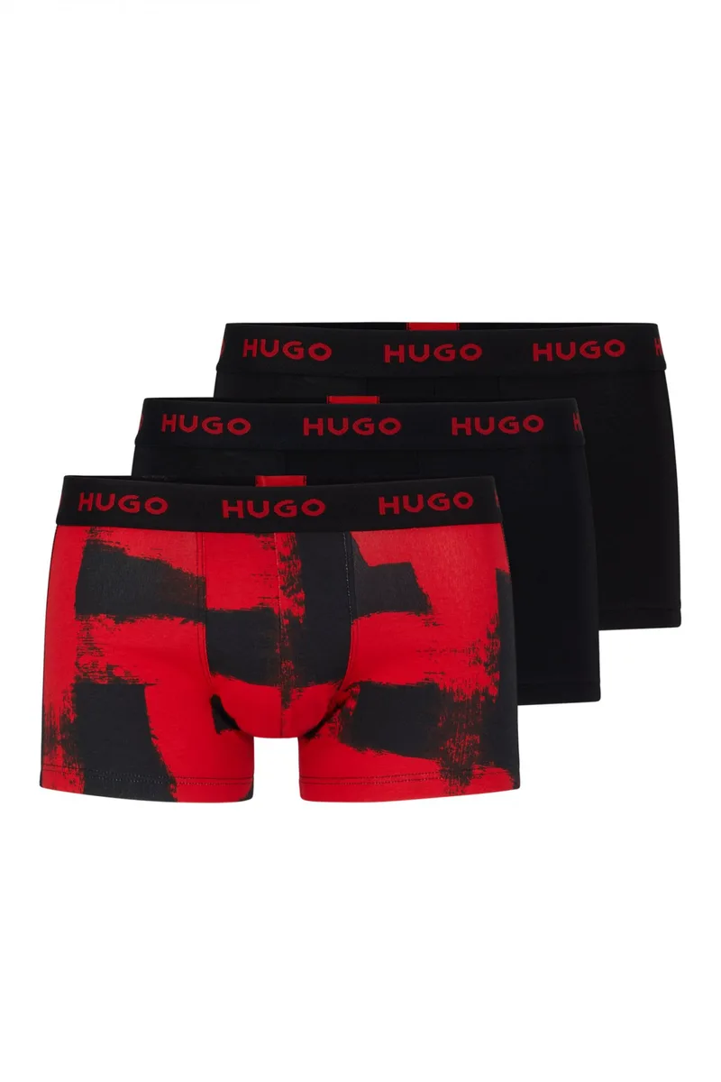 HUGO ΕΣΩΡΟΥΧΟ TRIPLET PACK TRUNKS DESIGN COTTON STRETCH ΚΟΚΚΙΝΟ-ΜΑΥΡΟ