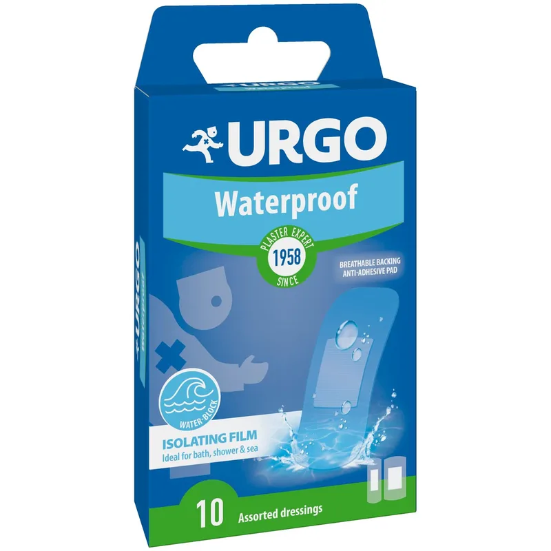 Urgo Waterproof Pads Αντισηπτικά, Αδιάβροχα Αυτοκόλλητα Επιθέματα που Προστατεύουν την Πληγή από το Νερό & τα Βακτήρια 10 Τεμάχια