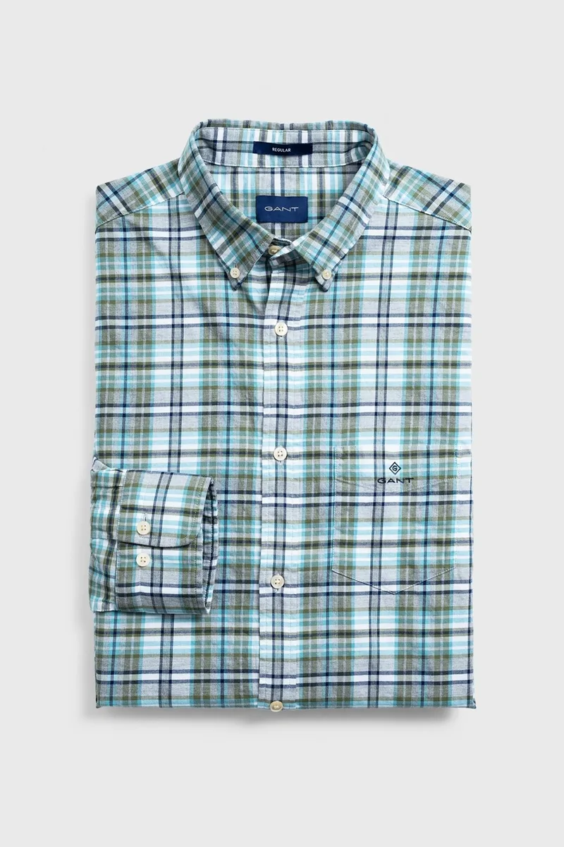 Gant ανδρικό καρό πουκάμισο Regular Winter Twill Melange Plaid - 3011430 Λαδί