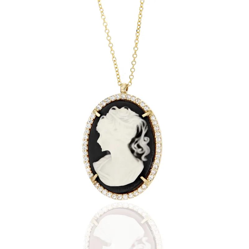 Κολιέ με Cameo από Κίτρινο Χρυσό 14 Καρατίων KL1628
