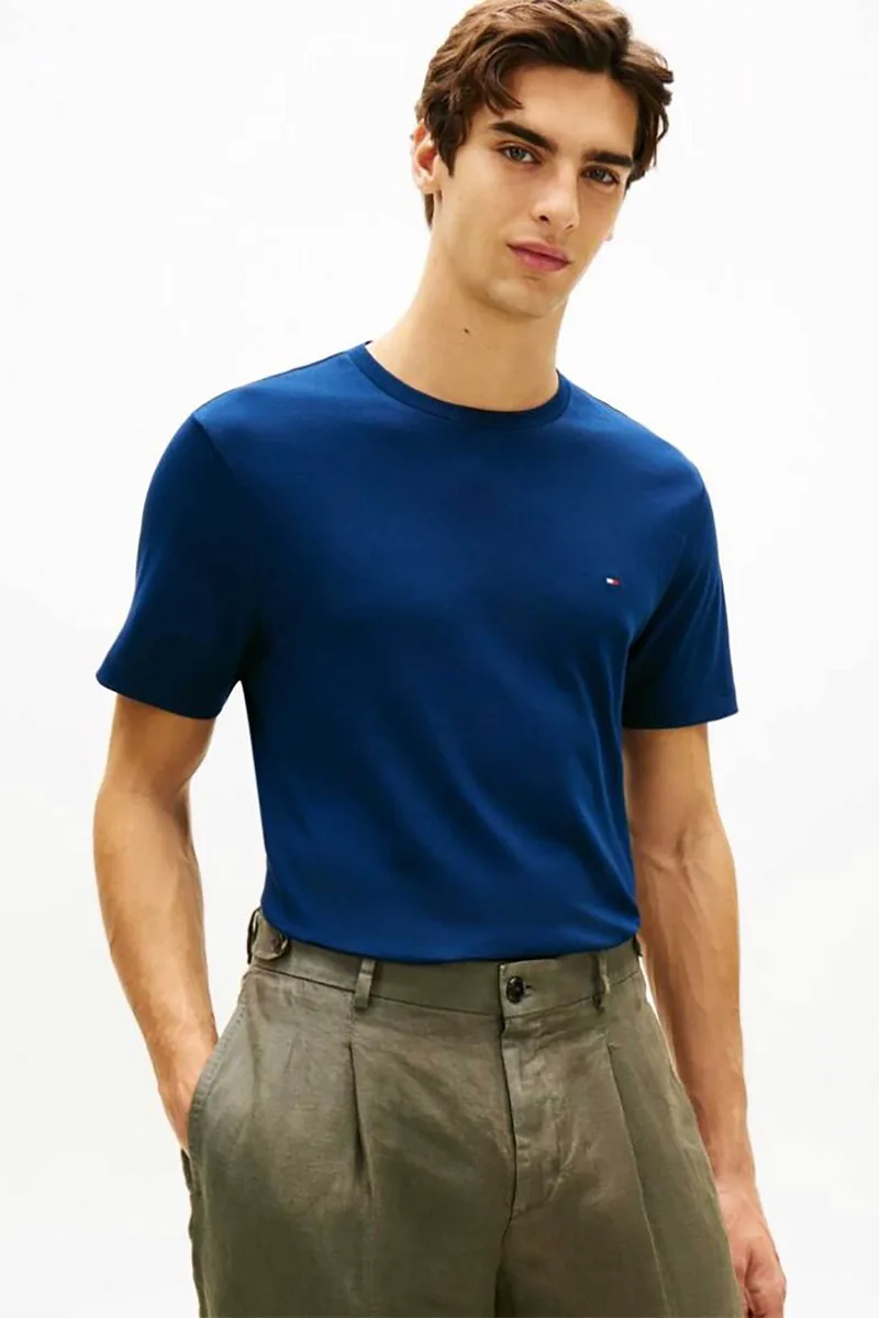 Tommy Hilfiger ανδρικό T-shirt μονόχρωμο Regular Fit - MW0MW37508 Μπλε Navy