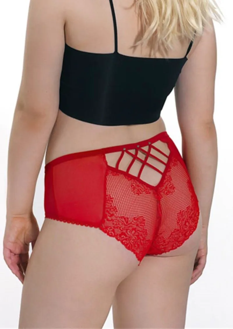 Plus Size Δαντελένιο Σλιπ με Cross Σχέδιο - Κόκκινο