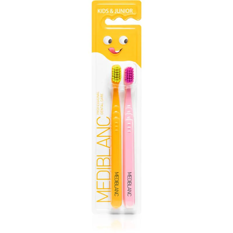 MEDIBLANC KIDS & JUNIOR Ultra Soft οδοντόβουρτσα για παιδιά ύπερ-μαλακό Πορτοκαλί, Ροζ 2 τμχ
