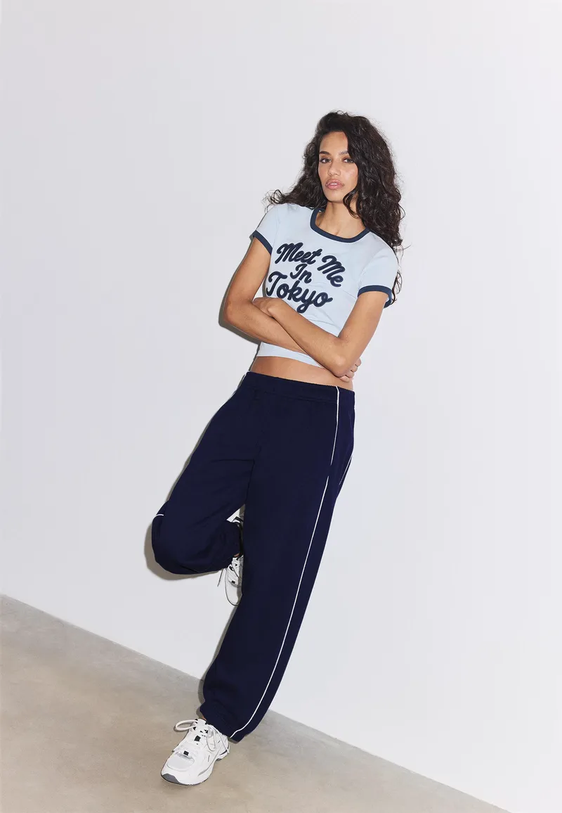 Stradivarius Jogger Παντελόνι Με Ρέλι Navy Blue S