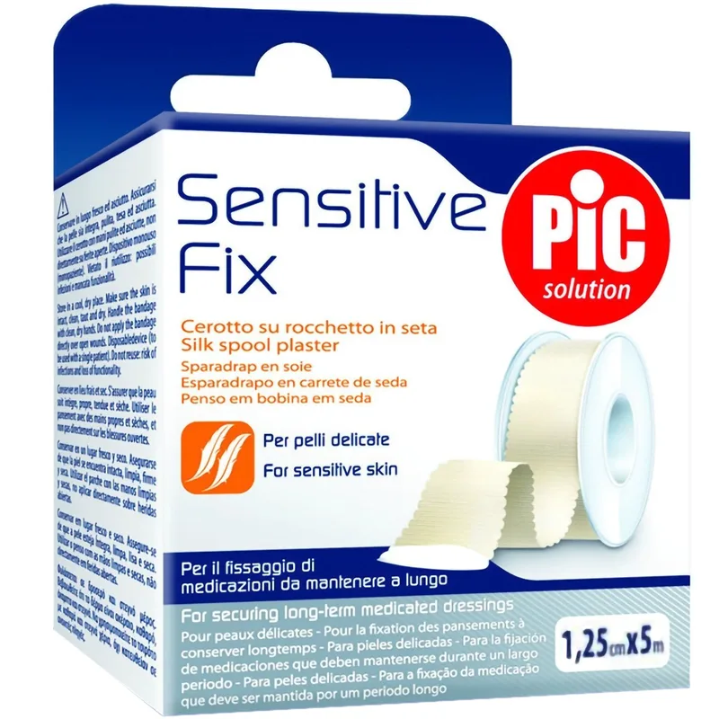 Pic Solution Sensitive Fix Silk Spool Plaster Αυτοκόλλητο Μεταξωτό Ρολό Λευκοπλάστη 1 Τεμάχιο - 1.25cm x 5m
