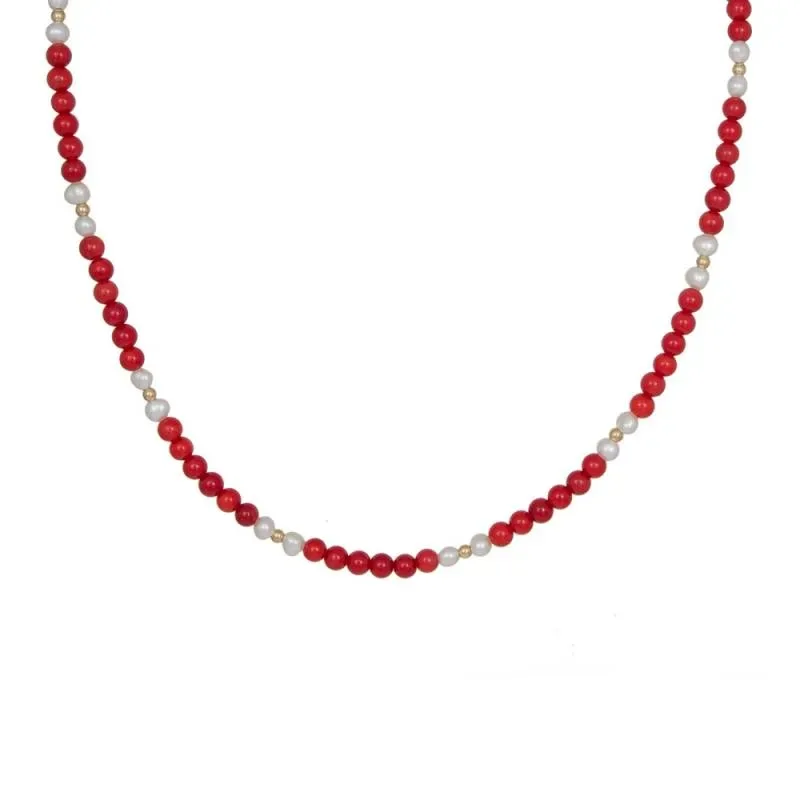 Χρυσό γυναικείο κολιέ Κ14 Corals and Pearls 042113 042113 Χρυσός 14 Καράτια