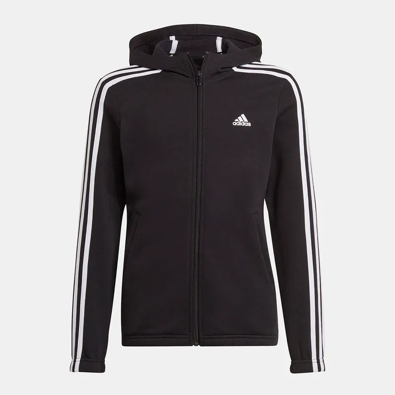 ADIDAS G ESSENTIALS 3-STRIPES FLEECE FULL-ZIP HOODIE ΜΑΥΡΟ
