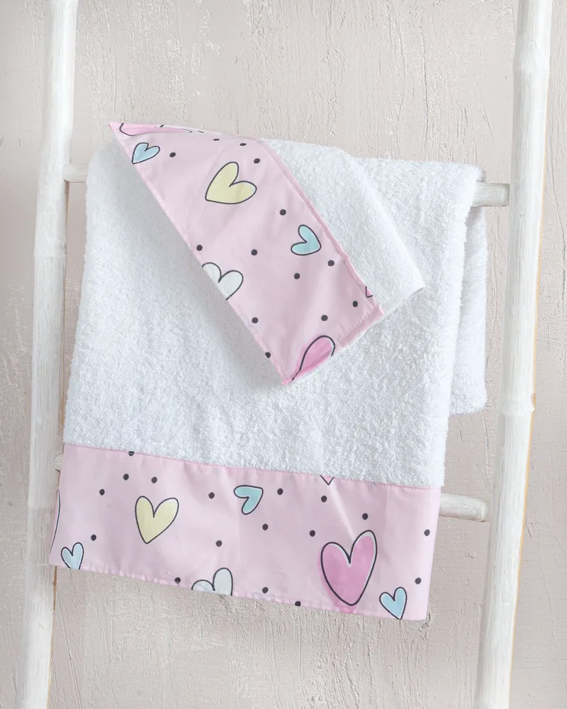 Σετ Βρεφικές Πετσέτες 2 Τεμαχίων Rythmos Pop Hearts 30x50,70x140