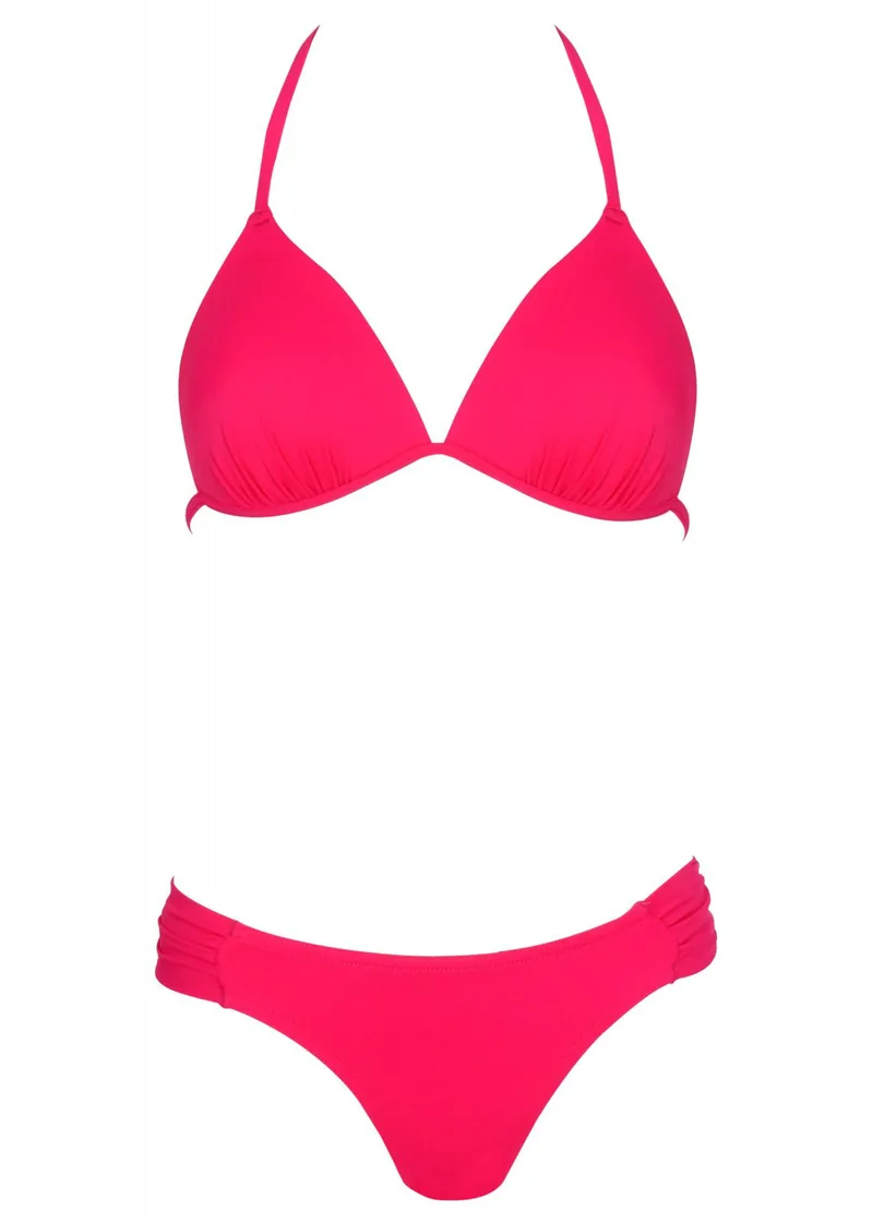Set μαγιό τρίγωνο σταθερή επένδυση bikini κανονική γραμμή. Καλύπτει B & C cup ΦΟΥΞΙΑ