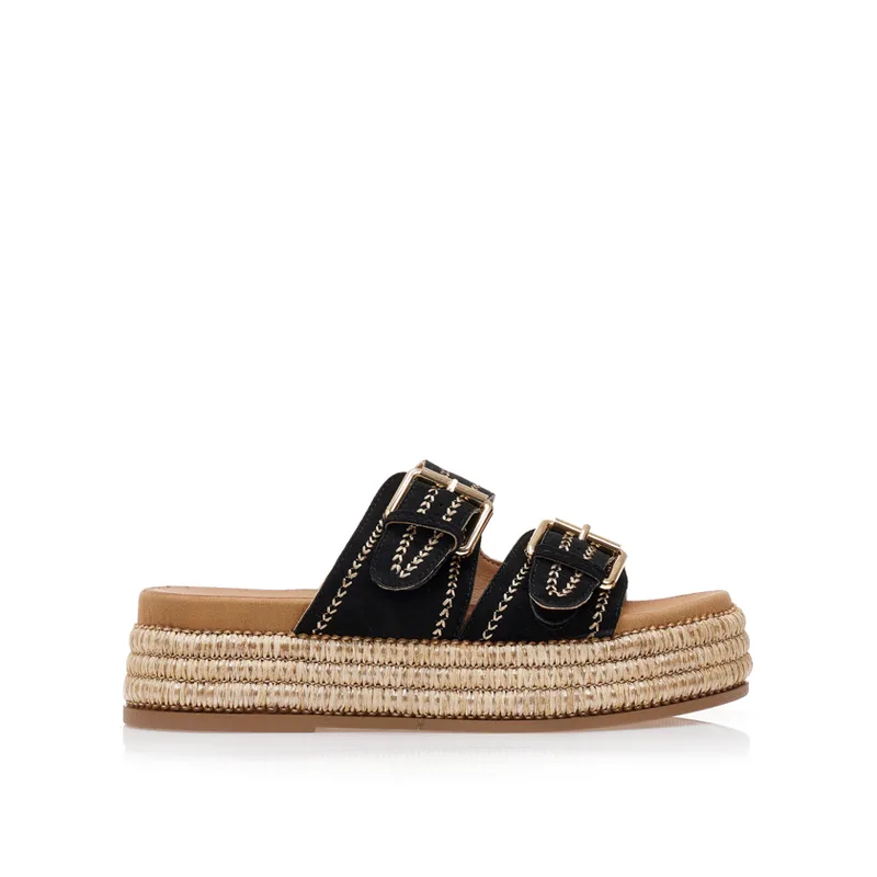 Flatforms μαύρα σουέτ με ρυθμιζόμενη φάσα ΜΑΥΡΟ